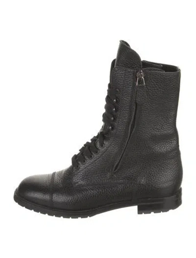 Pre-owned Manolo Blahnik Leather Combat Boots In Black