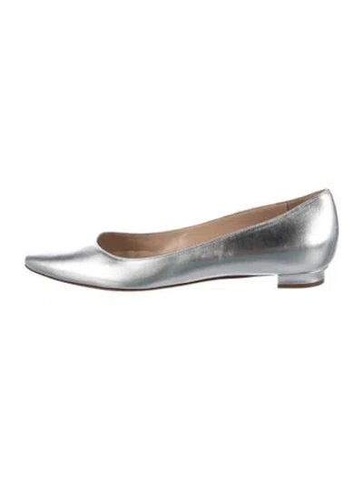 Pre-owned Manolo Blahnik Leather Crystal Embellishments Ballet Flats In Silver