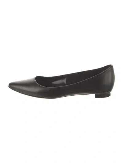 Pre-owned Manolo Blahnik Leather Crystal Embellishments Flats In Black