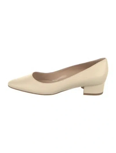 Pre-owned Manolo Blahnik Leather Crystal Embellishments Flats In Neutrals