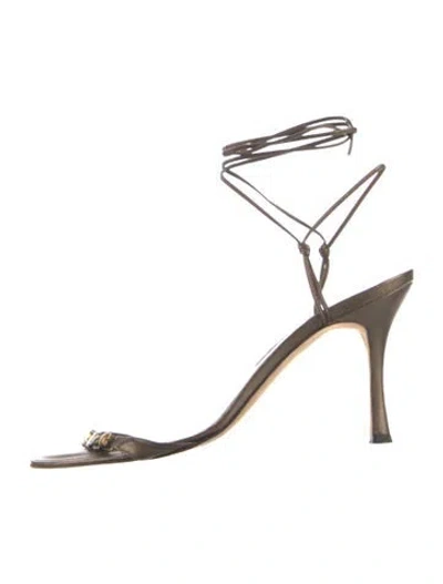 Pre-owned Manolo Blahnik Leather Crystal Embellishments Gladiator Sandals In Brown