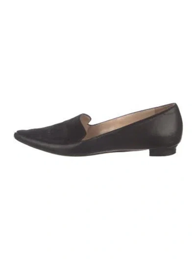 Pre-owned Manolo Blahnik Leather Crystal Embellishments Loafers In Black