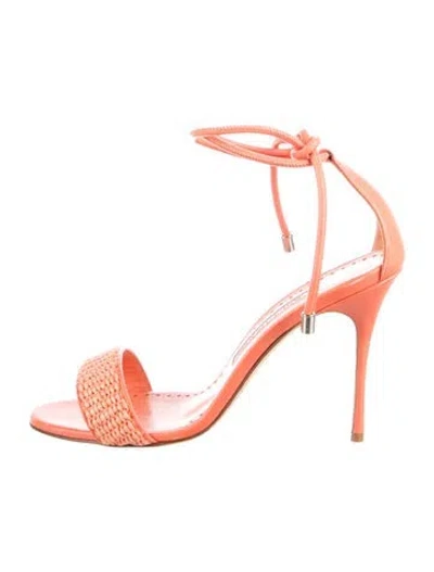 Pre-owned Manolo Blahnik Leather Crystal Embellishments Sandals In Orange