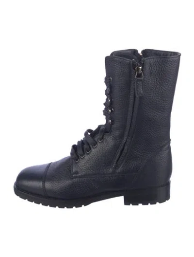 Pre-owned Manolo Blahnik Leather Cutout Accent Combat Boots In Blue
