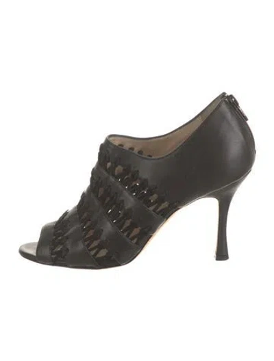 Pre-owned Manolo Blahnik Leather Cutout Accent Lace-up Boots In Black