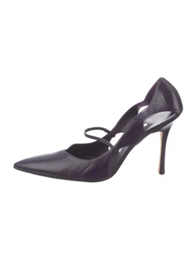 Pre-owned Manolo Blahnik Leather Cutout Accent Pumps In Purple