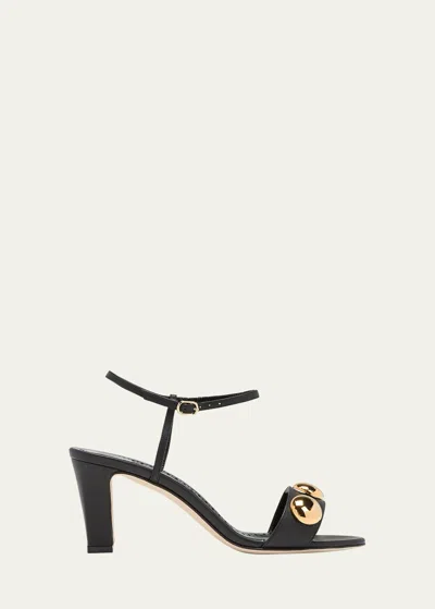 Manolo Blahnik Leather Dome Stud Ankle-strap Sandals In Black
