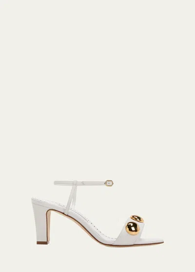 Manolo Blahnik Leather Dome Stud Ankle-strap Sandals In White