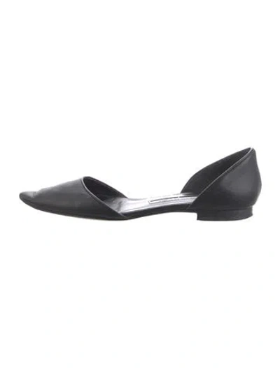 Pre-owned Manolo Blahnik Leather D'orsay Flats In Black