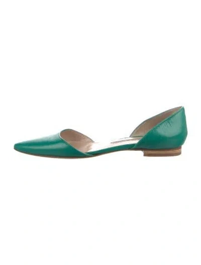 Pre-owned Manolo Blahnik Leather D'orsay Flats In Green