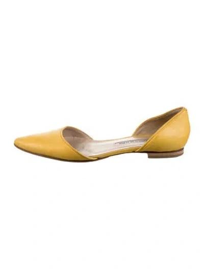 Pre-owned Manolo Blahnik Leather D'orsay Flats In Yellow