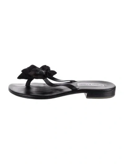 Pre-owned Manolo Blahnik Leather Flip Flops In Black