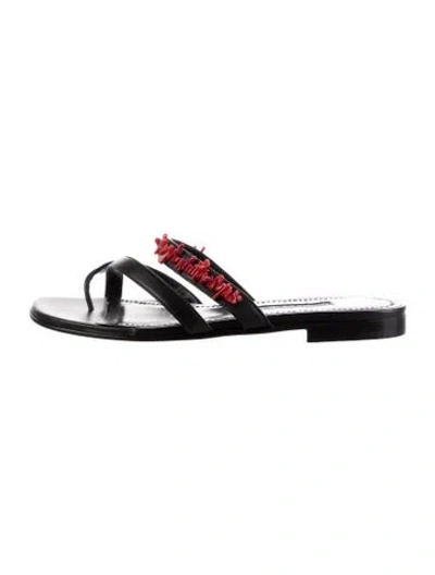 Pre-owned Manolo Blahnik Leather Flip Flops In Black
