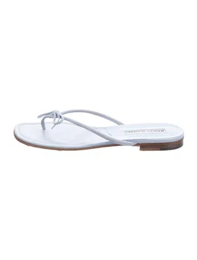 Pre-owned Manolo Blahnik Leather Flip Flops In Blue
