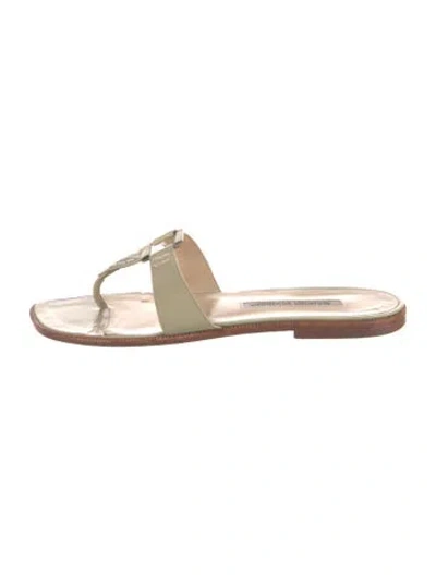 Pre-owned Manolo Blahnik Leather Flip Flops In Brown