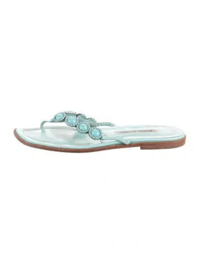 Pre-owned Manolo Blahnik Leather Flip Flops In Green