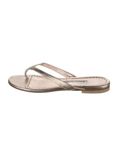 Pre-owned Manolo Blahnik Leather Flip Flops In Neutrals