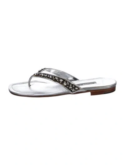 Pre-owned Manolo Blahnik Leather Flip Flops In Silver