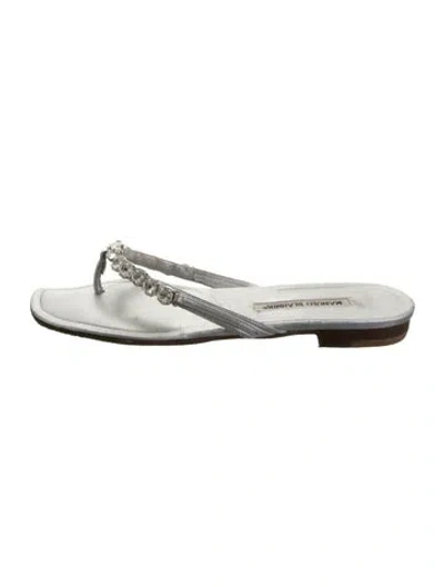 Pre-owned Manolo Blahnik Leather Flip Flops In Silver