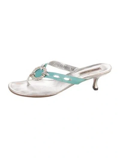 Pre-owned Manolo Blahnik Leather Flip Flops In White