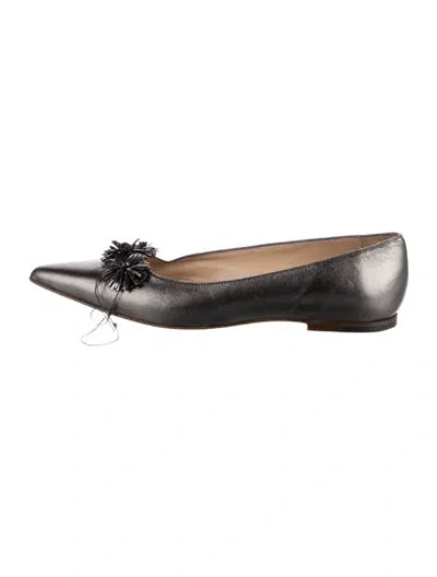 Pre-owned Manolo Blahnik Leather Fringe Trim Accent Ballet Flats In Black