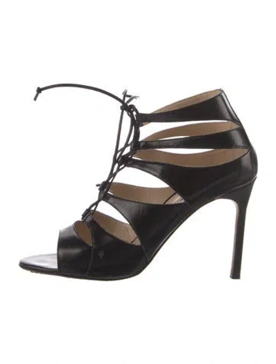 Pre-owned Manolo Blahnik Leather Gladiator Sandals In Black