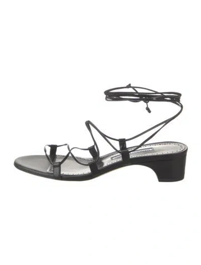 Pre-owned Manolo Blahnik Leather Gladiator Sandals In Black