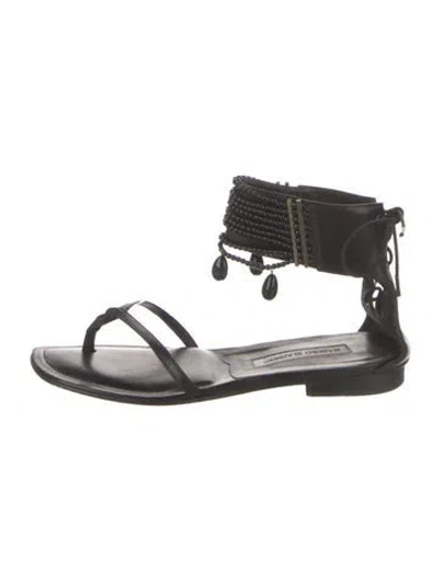 Pre-owned Manolo Blahnik Leather Gladiator Sandals In Black