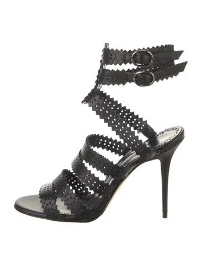 Pre-owned Manolo Blahnik Leather Gladiator Sandals In Black