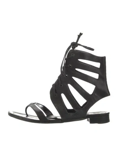 Pre-owned Manolo Blahnik Leather Gladiator Sandals In Black
