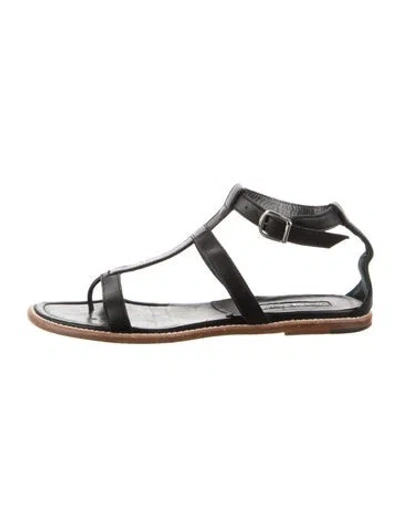 Pre-owned Manolo Blahnik Leather Gladiator Sandals In Black