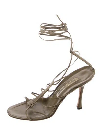 Pre-owned Manolo Blahnik Leather Gladiator Sandals In Green
