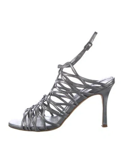 Pre-owned Manolo Blahnik Leather Gladiator Sandals In Silver