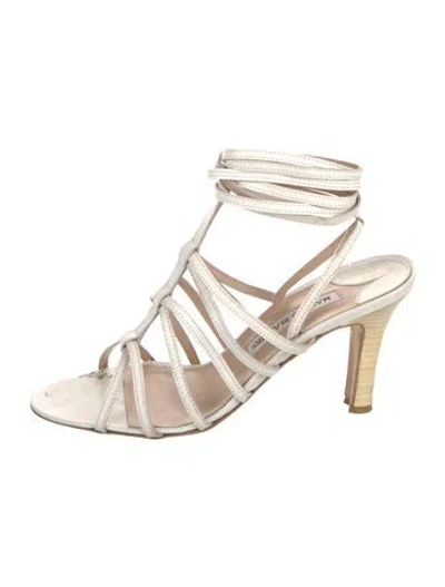 Pre-owned Manolo Blahnik Leather Gladiator Sandals In White