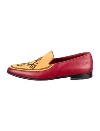 Pre-owned Manolo Blahnik Leather Graphic Print Loafers In Red