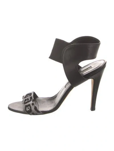 Pre-owned Manolo Blahnik Leather Graphic Print Sandals In Gray