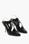 Manolo Blahnik Leather Jijara Slingbacks With Contrasting Details 10cm In Black