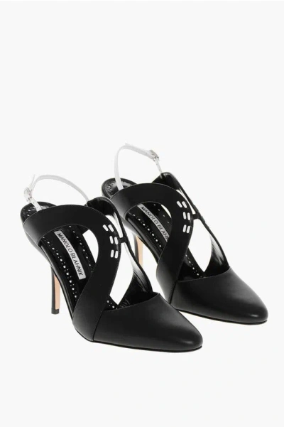 MANOLO BLAHNIK LEATHER JIJARA SLINGBACKS WITH CONTRASTING DETAILS 10CM