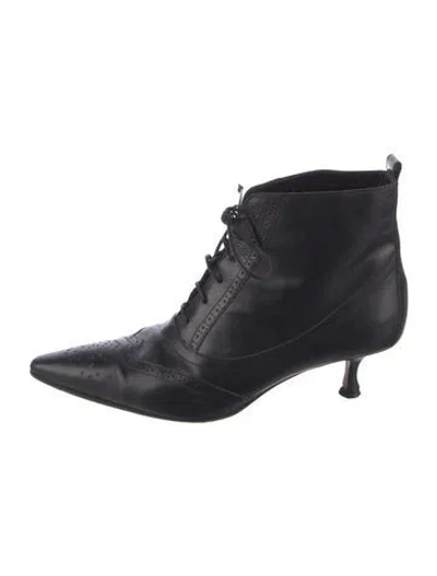Pre-owned Manolo Blahnik Leather Lace-up Boots In Black