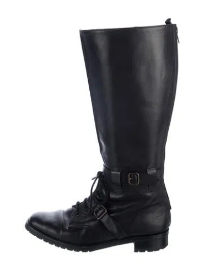 Pre-owned Manolo Blahnik Leather Lace-up Boots In Black