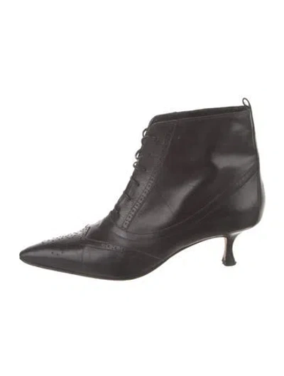 Pre-owned Manolo Blahnik Leather Lace-up Boots In Black