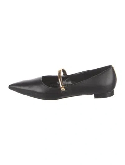 Pre-owned Manolo Blahnik Leather Mary Jane Flats In Black