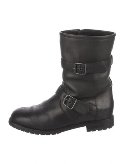 Pre-owned Manolo Blahnik Leather Moto Boots In Black