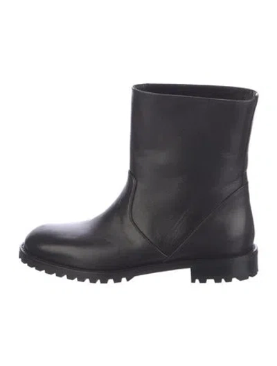 Pre-owned Manolo Blahnik Leather Moto Boots In Black