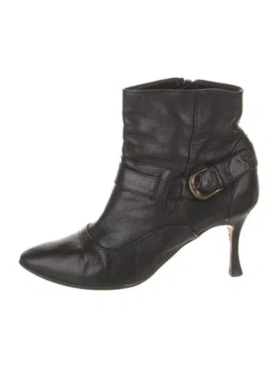Pre-owned Manolo Blahnik Leather Moto Boots In Black
