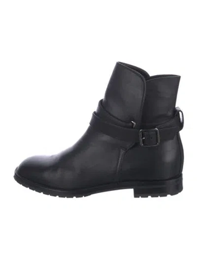 Pre-owned Manolo Blahnik Leather Moto Boots In Black