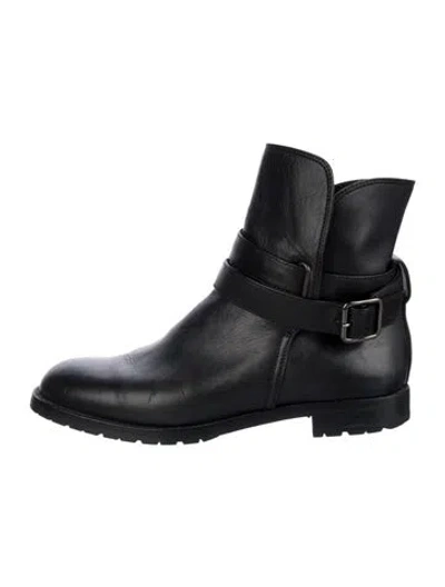 Pre-owned Manolo Blahnik Leather Moto Boots In Black