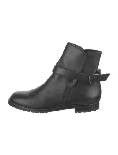 Pre-owned Manolo Blahnik Leather Moto Boots In Black