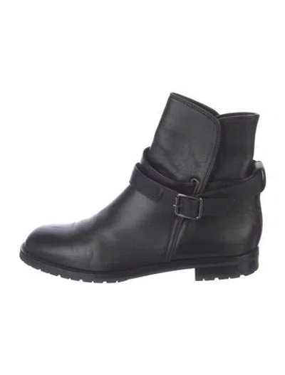 Pre-owned Manolo Blahnik Leather Moto Boots In Black