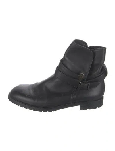 Pre-owned Manolo Blahnik Leather Moto Boots In Black